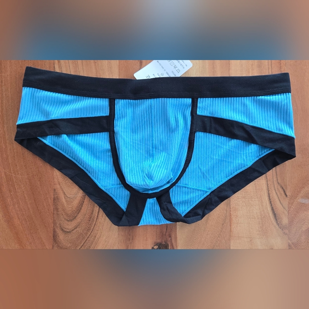 Men's Blue Ribbed Briefs with Black Trim